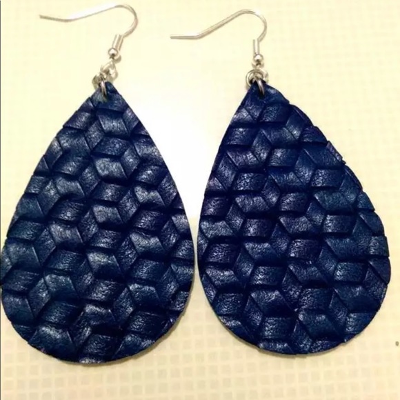 Jewelry - NEW Boho vegan leather earrings in navy